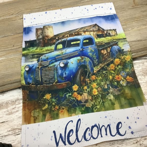 Vintage Blue Truck on the Farm Garden Flag - Picture 5 of 5